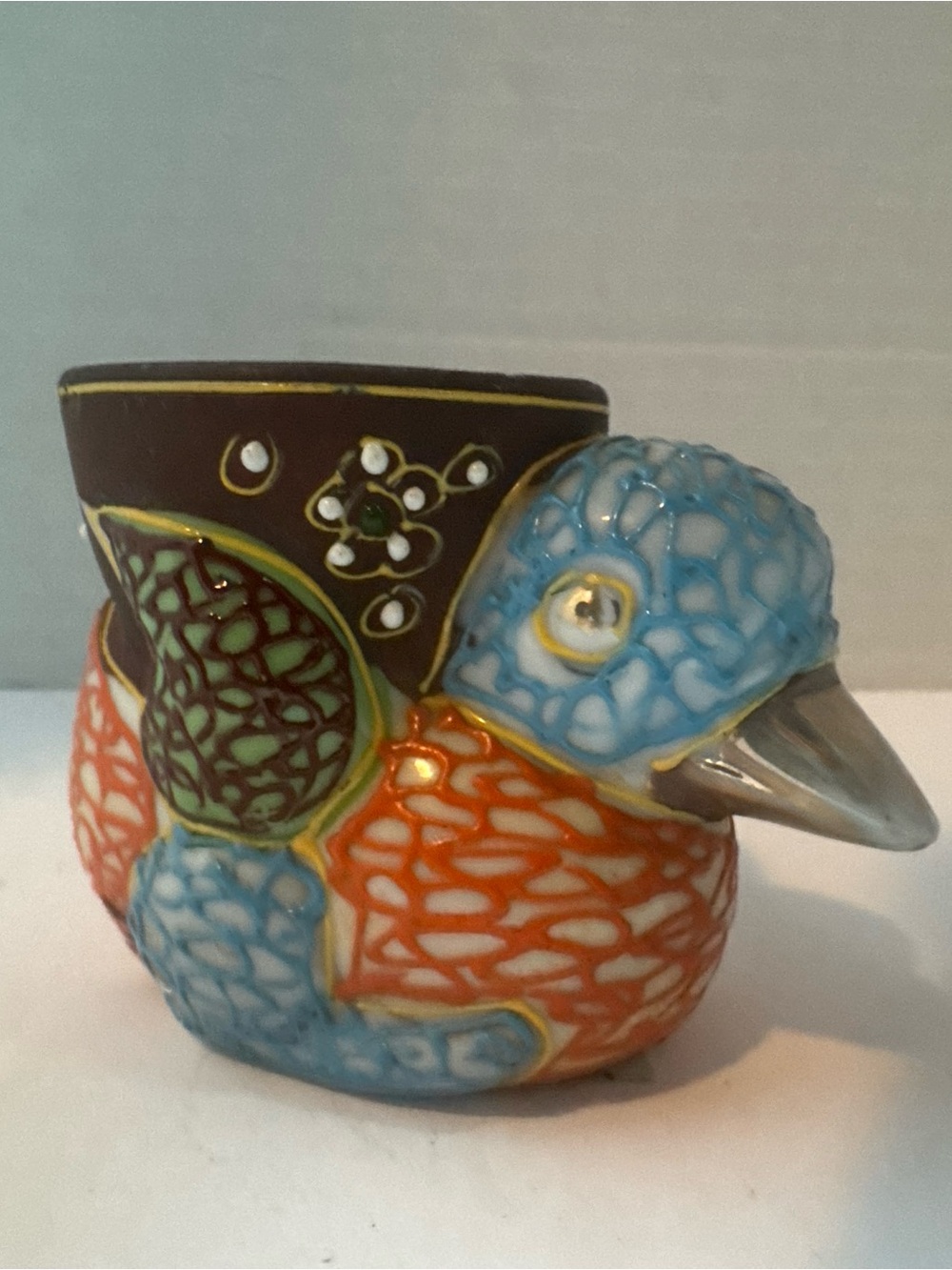 Vintage Mid Century Japanese Handpainted Ceramic Bird Egg Cup/Toothpick Holder